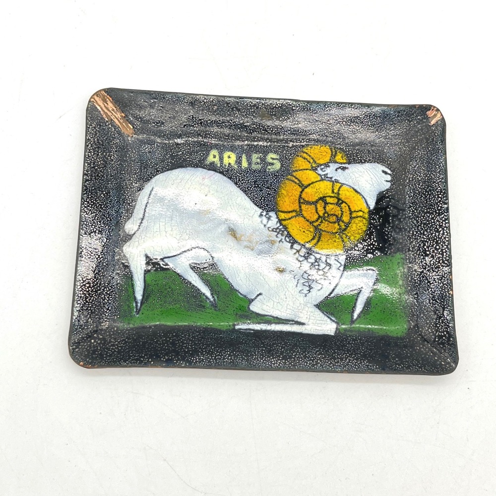Vintage Studio D'Arte Aluma Aries Enamel on Copper Zodiac Trinket Dish Honduras